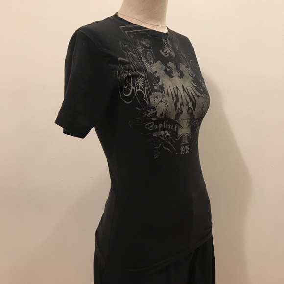 BDG black and grey ‘Baptized by fire’ tee shirt Size S Excellent used condition - Picture 3 of 11
